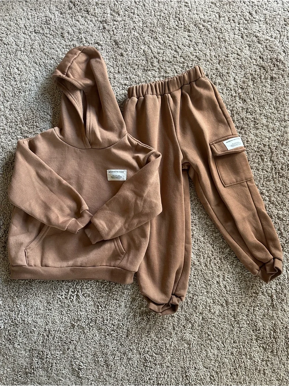SHEIN Brown Kids Hoodie & Cargo Jogger Set